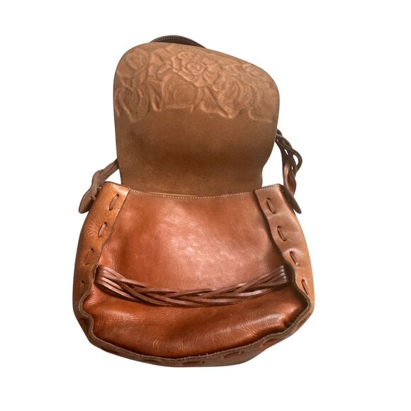 PATRICIA NASH Tan Saddle Tooled Leather Floral Embossed Crossbody Bag - Picture 10 of 12